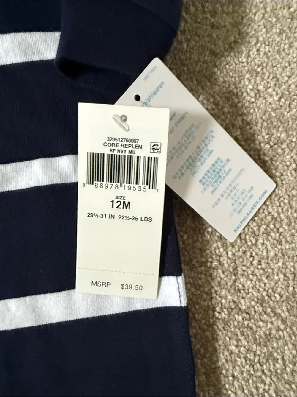 NWT Ralph Lauren Navy & White Striped Polo One-Piece 12M